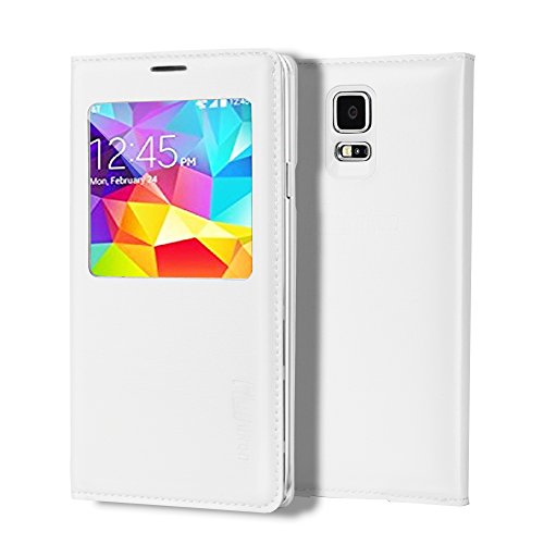 S5 Case, Galaxy S5 Case, Huijukon Luxury S-View Window Flip Leather Case Cover with Smart Sleep/Wake Up Function for Samsung Galaxy S5 i9600 G900 (White)