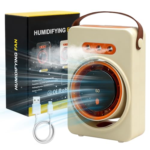 Ventilador Portatil, Mini Aire Acondicionado,Enfriador de Aire Evaporativo, Ventilador USB con Agua, Aire Acondicionado portátil, Ventilador Recargable para Mesa, Coche, Camping (Beige)