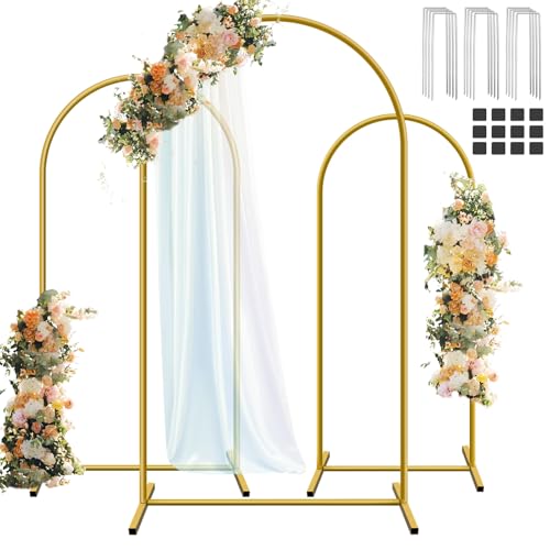 Hemmotop Metal Arch Backdrop Stand Set of 3, 6FT, 5FT, 4FT Party Arch Stands for Wedding, Birthday, Baby Shower, Bridal Shower - Balloon Arched Frame for Garden Decor, Gold Floral Arches, 3 Pieces by HEMMOTOP - Used condition - US$48.86