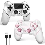 AceGamer 2 Pack Wireless Controller for PS4，2025 Newest，Game Controller for PS4/Pro/Slim/PC，Gamepad Joystick with Turbo/Back Button/Dual Vibration/6-Axis Gyro Sensor/Touch Panel (Pink and White)