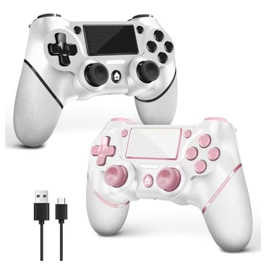 AceGamer 2 Pack for PS4 Controller, Wireless Controller for PS4/Pro/Slim/PC, with Non-Slip Grip of Both Sides,3.5mm Audio Jack and USB-C Cable! (Pink and White)