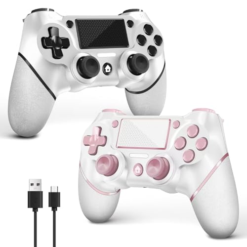 AceGamer 2 Pack for PS4 Controller, Wireless Controller for PS4/Pro/Slim/PC, with Non-Slip Grip of Both Sides,3.5mm Audio Jack and USB-C Cable! (Pink and White) by AceGamer - Used condition - US$35.54