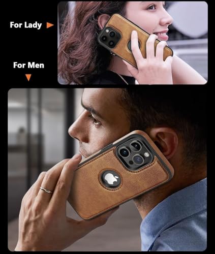 Image of amazon basics Genuine Leather Finish iPhone 16 Pro Back Cover Case | Raised Edges for Camera & Screen Protection | Back Case Cover for iPhone 16 Pro (Brown)
