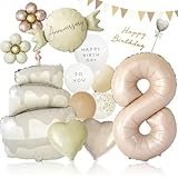 deerzon くすみベージュ 8歳 くすみカラー 数字 バルーン 誕生日 飾り付け 18点 セット 大きい 65cm 数字バルーン くすみ ニュアンスカラー ナンバーバルーン バースデーバルーン セット8