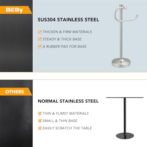 BESy 17 Inch Brushed Nickel Stand Towel Bar Hanger Hand Towel Bar Bathroom Vanity Countertop Towel Holder Free Standing Stainless Steel Towel Ring Hardware Accessories Towel Rack by BESy - Image 6
