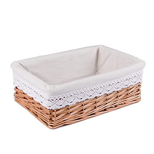 Wicker Woven Basket with White Lining for Cosmetics,Empty Gift Basket for Nuts Candy Bread,Liner removable