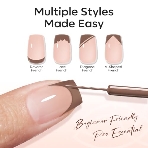 Image of modelones Brown French Tip Liner Gel Polish 15ml Nail Art Detail Brush | Brown Color Gel Paint Swirl Fine Line Design Built in Strip Brush Long Lasting Soak Off U V Cure DIY Fall Manicure Gift