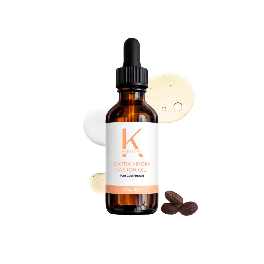 Keralove Castor Oil for Hair, Lashes, Face (2oz), 100% Pure, Cold Pressed, Hexane Free Hair Oil. Lash Serum for Thicker-Looking Eyelashes & Eyebrows