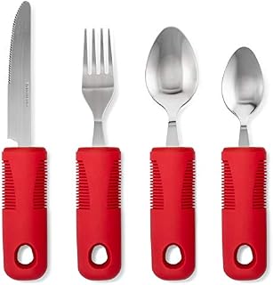 Adaptive Utensils (4-Piece Kitchen Set) Wide, Non-Weighted, Non-Slip Handles for Hand Tremors, Arthritis