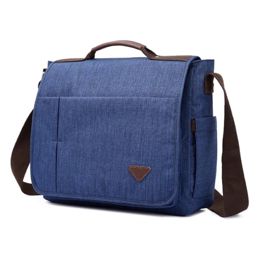 Bolsa Transversal Pasta Mensageiro Carteiro Grande Notebook 15.6 Resistente Para Trabalho Negócios Compartimentos Extras e Alça Ajustável - ZAFIN (Azul)