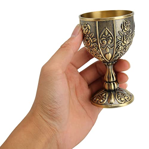 Pssopp Chalice Wine Goblet Metal Vintage Embossed Wine Cup Small Size Royal Medieval Chalice Goblet for Wine Drinking (Bronze)