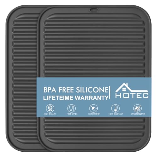 Image of HOTEC 446℉ Heat Resistant BPA Free Silicone Trivets for Hot pots and Pans, for Kitchen Counter Dish Drying Mat, Set of 2 Dark Grey