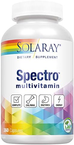 Solaray Spectro Multivitamin with Iron | Cal/Mag, Energizing Greens & Herbs with Digestive Enzymes (60 Serv, 360 CT)