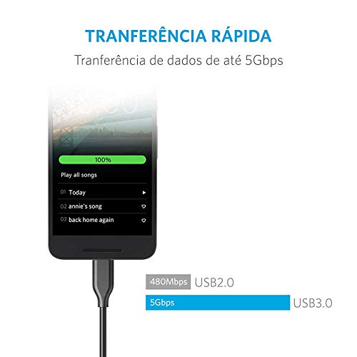 Cabo USB-C para USB 3.0, Anker Powerline, 90 centímetros PVC, Preto