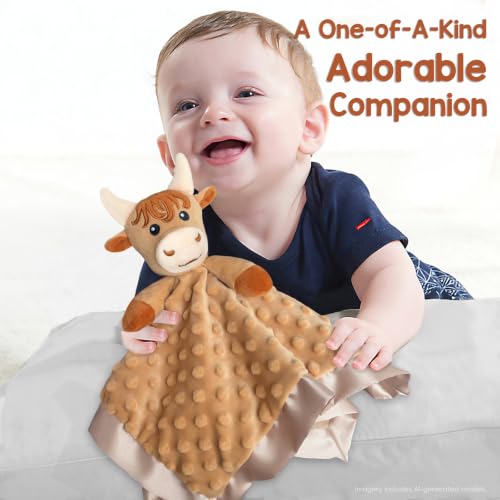 Image of Baby Security Blanket, Soft Baby Lovey Toy Blanket for Boys, Snuggle Toy Lovie Newborn Blankie, for Boy Highland Cow 16 Inch