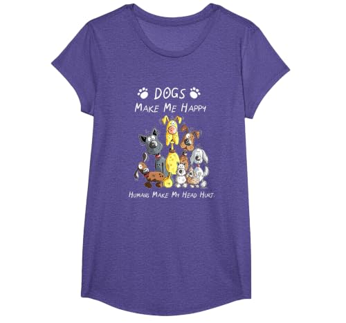 Dogs Make Me Happy Humans Make My Head Hurt T-Shirt, Girls, Purple Heather, Small