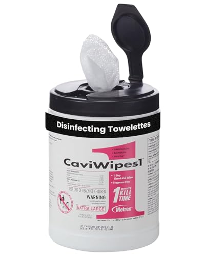 Metrex CaviWipes1 XL Surface Disinfectant Towelettes – Durable Non-Woven Disinfecting Wipes for Hard, Non-Porous Surfaces, Pre-Saturated with CaviCide1 – 9" x 12", 65 Wipes per Canister
