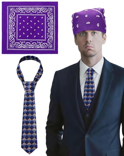 Mepase 2pcs Halloween Office Prison Costume Accessories Set Include Paisley Pattern Bandana and Plaid Tie Set for Halloween Role-playing Cosplay Adult Party