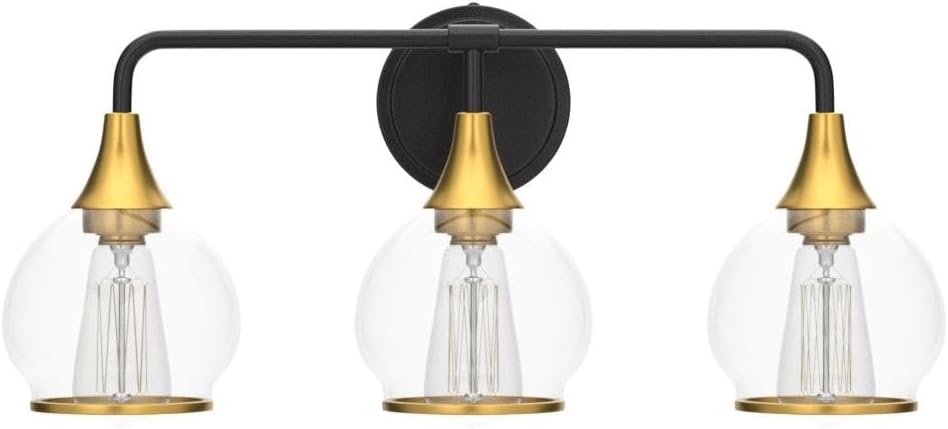 Black and Gold Bathroom Vanity Light 3-Lights Bathroom Light Fixtures Over Mirror with Clear Glass Shade 22.4 inch Wall Sconce Lighting Bath(Exclude E26 Bulb)