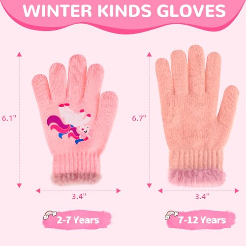 FENELY 3 Pairs Kids Winter Knit Gloves - Stretchy Full Finger Fluffy Warm for Boys Girls Toddler 4-7-12 Years3