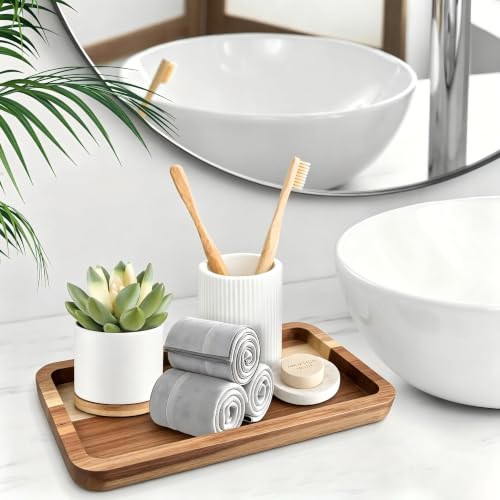 Image of Vanity Bathroom Tray for Counter, Wood Tray for Bathroom, Toilet Tank, Perfume 11.8L x 5.9W x 0.8H inch (Acacia)