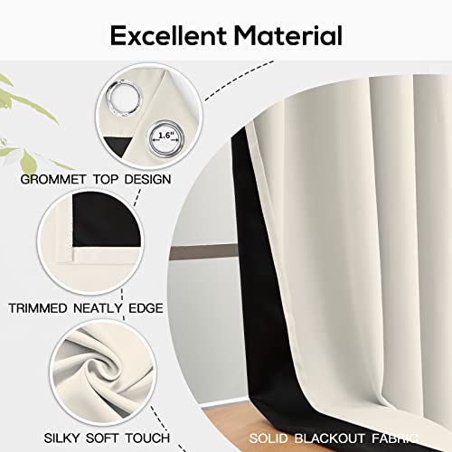 Yakamok 100% Blackout Curtains for Bedroom 72 Inch Length,Total Light Blocking Drapes with Black Backing, Thermal Insulated Solid Grommet Panels for Living Room, 38Wx72L, Cream, 2 Panels by Yakamok - Used condition - Image 3