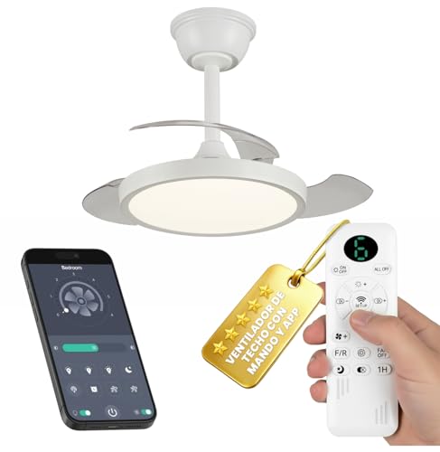 LUMIKING Ventilador de Techo con Luz LED Regulable y App | Motor DC Silencioso | 6 Velocidades | Tonalidad Ajustable 3000K–6500K | Mando a Distancia | Blanco o Madera | 3 Tamaños (Blanco, 68 CM)