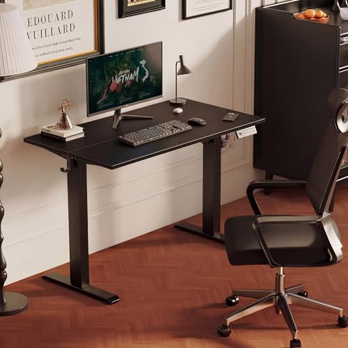 Image of YDN Electric Standing Desk Adjustable Height, 40 x 24 Inches Sit Stand up Desk with Memory Presets & Cable Management, Home Office Desk for Office & Computer Workstation, Black Frame /Black Top