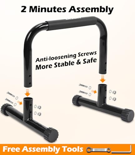 Image of TABEKE Push Up Bar, 14'' High Steel Parallettes & Dip Bar with Full Coverage Foam Handle, Heavy-Duty Calisthenics Parallel Bars for L-Sit, Dips, Home Gym Strength Training Workout