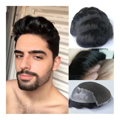 pelucas para hombres Cordón suizo hecho a mano del tupé del sistema del postizo de los hombres del reemplazo del cabello humano con la peluca baja de los hombres(Medium Brown,8x10)