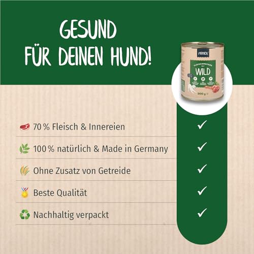 PRIMOX® Fleischmecker Hunde-Nassfutter | Getreidefrei | 70% Fleisch & Innereien | Made in Germany & 100% Natürlich | Omega-3 für Haut & Fell | Gluten- & Laktosefrei (Wild, 6x400 g)