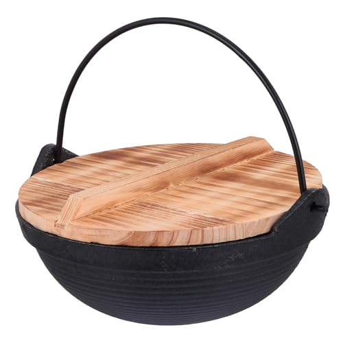 ELAYARD Gusseisen Hängetopf 20cm Mit Zedernholzdeckel Outdoor Camping Kochgeschirr Temperaturbeständig Tragbarer Hot Pot Für Picknick Und Wanderküche