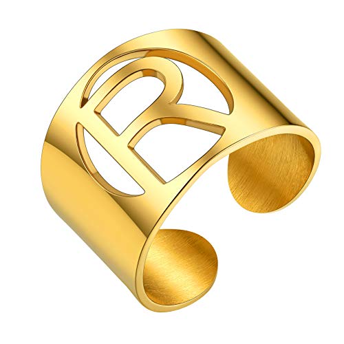 ChainsHouse Anillo Abierto Dorado de Letra R Anillo Grande para Hombres Mujeres