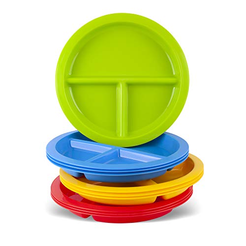 Plaskidy 3 - Compartment Divided Plates for Kids - Set of 12 Plastic