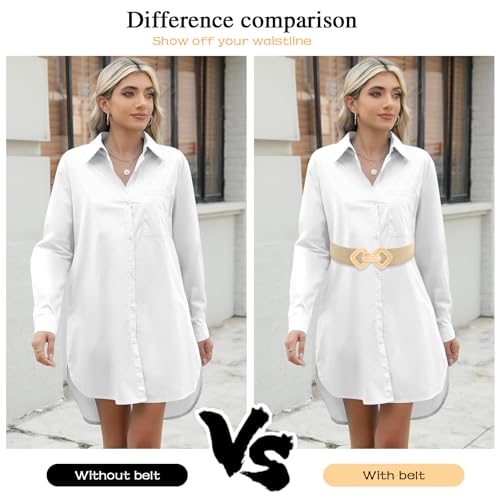 Initlove Women Wide Stretchy Waistband Gold Buckle Elastic Waist Belt for Dresses2