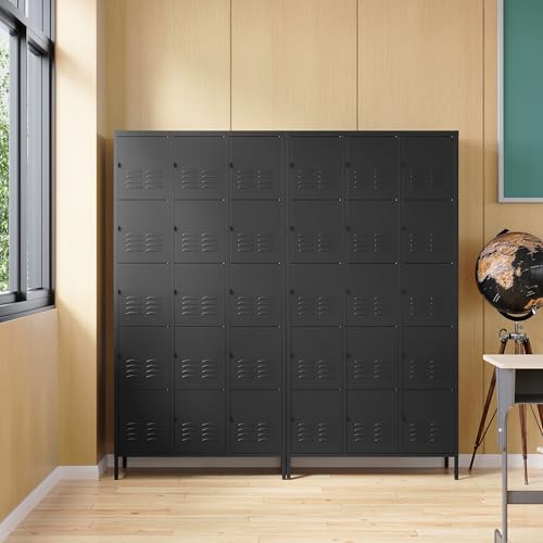 Image of Metal Locker with 15 Doors Employees Locker, Metal Storage Locker with Hooks, 72 inch Storage Cabinet Lockers for Employees, Home, Office, Gym Requires Assembly (15 Doors, Black)
