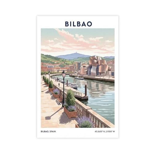 Guggenheim Bilbao impression sur toile premium grand format paysage rose d'Espagne