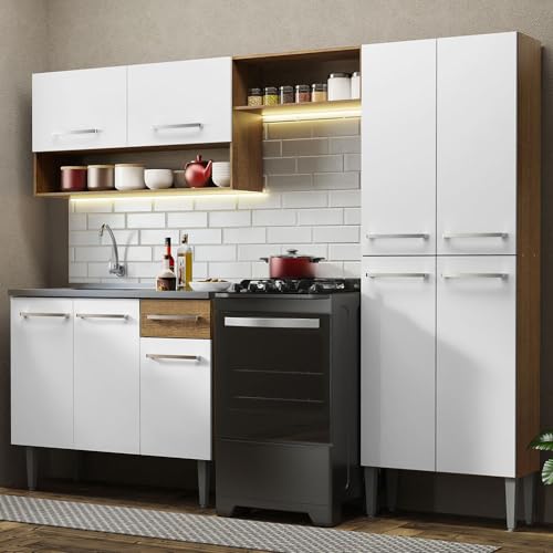 Catálogo de Cocina Integral para Parrilla al mejor precio. 42 Madesa Cocina Integral Modular con Tarja INOX 229cm Emilly 10 - Marrón/Blanco