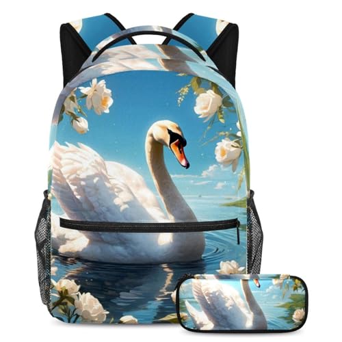 Sac à dos d'école cygne et trousse pour une rentrée des classes stylée