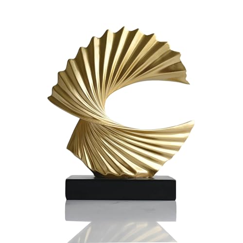 Modern Gold Ocean Wave Sculpture – Abstract Resin Statues for