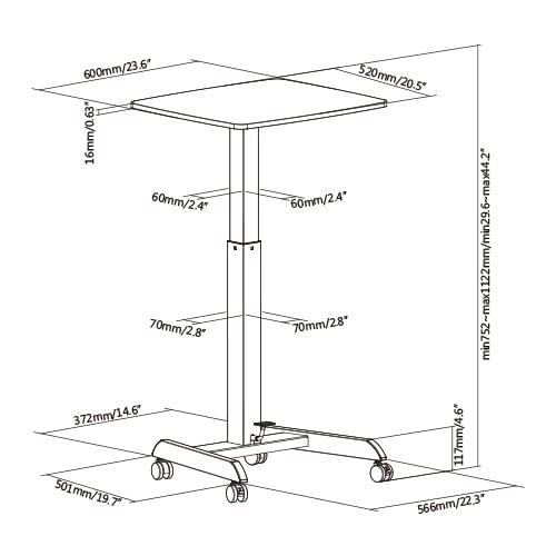 JIN OFFICE Cast Iron Laptop Table Pneumatic|Hydraulic Sit Stand Laptop Table With Wheels & Foot Pedal For Height Adjustment|Portable Laptop... - Image 4