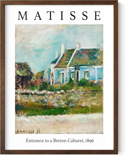 Henri Matisse Entrance to a Breton Cabaret 1896 Wall Art Impressionist Scenery 12x16 Inch Oak Wood Walnut Framed French Countryside Print for Bedroom Decor