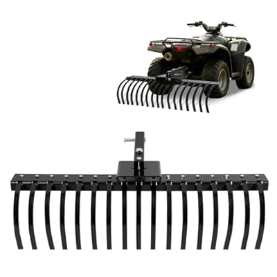 WUTIST 48" Tow Behind Landscape Rake Compatible with ATV UTV Tractor W/2" Receiver for Leaves, Debris, Grass, Pine Needles