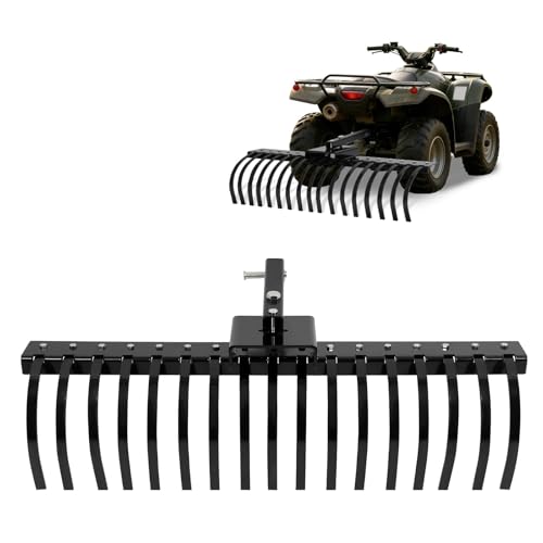 WUTIST 48 Tow Behind Landscape Rake Compatible with ATV UTV Tractor W/2 Receiver for Leaves Debris Grass Pine Needles