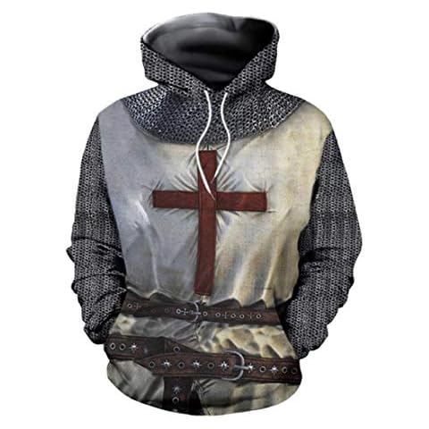 QYIFIRST Men's Knights Templar Print Hoodie Polyester Fleece Hoodies Casual Hoodie Outdoor Travel Sweatshirt Pair Grey (Chest 107 cm) Cover