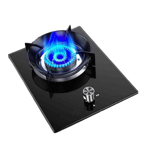 1バーナーガスコンロ - 5.2KW強化ガラス製ストーブバーナー、フレームアウト保護機能付きポータブルガスコンロ、コンパクトな屋外用コンロ、デスクトップまたはフラッシュマウント、鋳鉄製パンサポート(LPG)