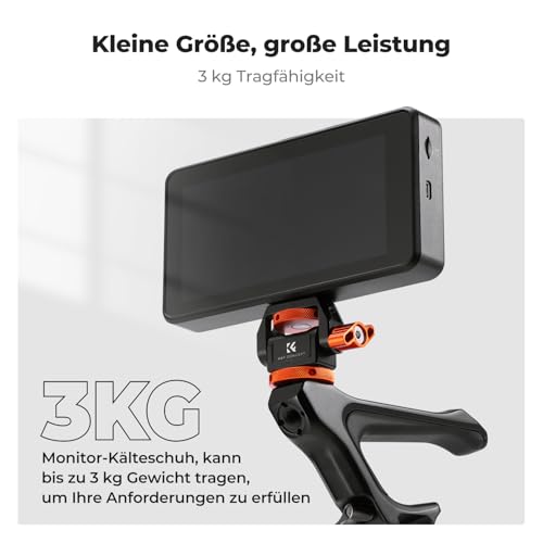 K&F Concept Kamera Monitor Mount mit Kaltschuhadapter, Verstellbarer Monitor Mount halterung, 360° drehbar und 180° neigbar, mit Rändelschraube, Anti-Twist-Design, für blitzschuhadapter und Cage Käfig