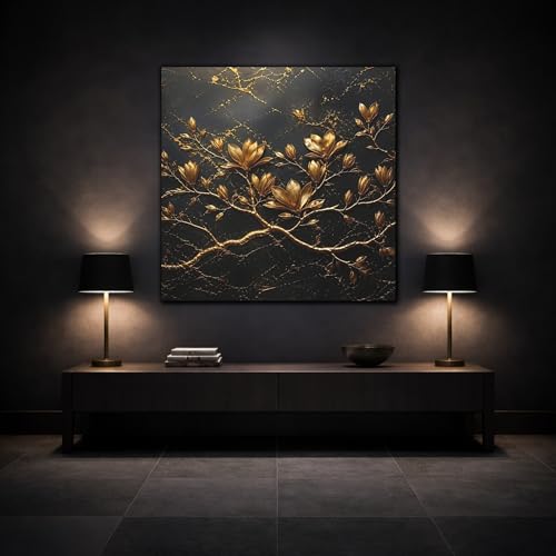 Impression sur toile luxe fleurs dorées châssis épais 3cm