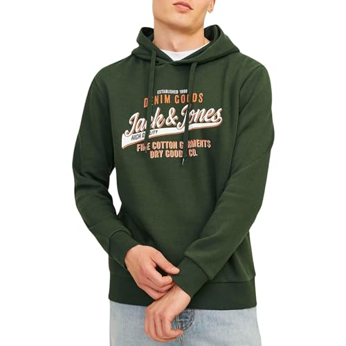 Jack & Jones JJELOGO Sudadera con Capucha 2 Col 24/25 Noos, Verde, M