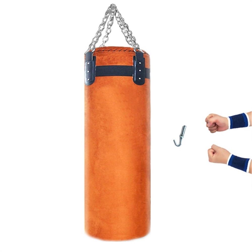 Boxsack HäNgend Verdickter Leder Sandsack Wildleder Boxsack Treten Muay Thai Train Boxen Sandsäcke Boxing Bag(120cm)